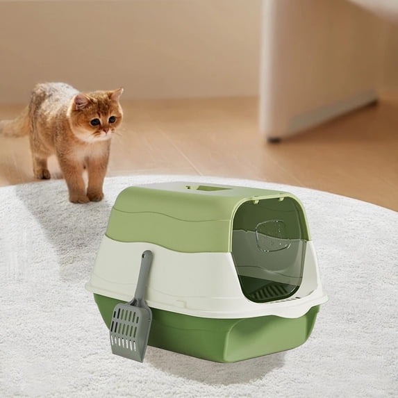 KUKIDSVO Cat Litter Box, Fully Enclosed Odor-Proof Cat Toilet, Easy-to-Clean & Splash-Proof Covered Cat Litter Pan with Scoop(Green, 13.38x19.68x12.99in)