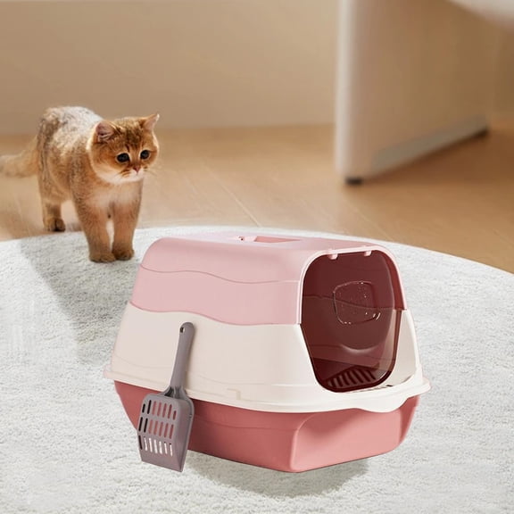 VAJUSO Cat Litter Box, Fully Enclosed Odor-Proof Cat Toilet, Easy-to-Clean & Splash-Proof Covered Cat Litter Pan with Scoop(Pink, 13.38x19.68x12.99in)