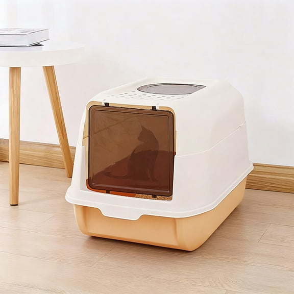 VAJUSO Cat Litter Box with Lid, Cat Potty, Fully Enclosed Double Door Cat Litter Tray, Closed Cat Litter Box with Lid 14.17" L X 20.08" W X 13.39" H(Orange)