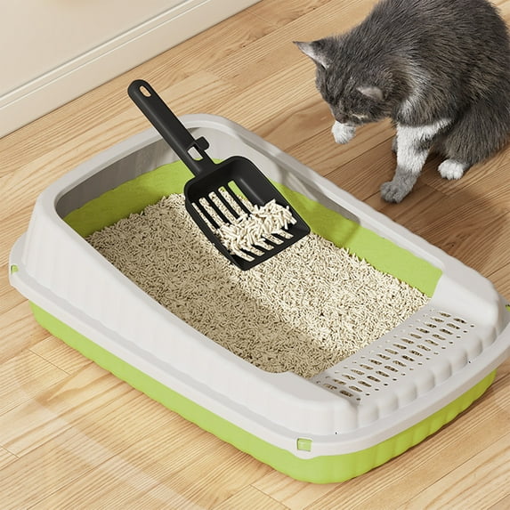 VAJUSO Cat Litter Box Pet Litter Tray Heighten Portable Semi Closed Splashproof Cat Kitten Toilet for Small Pets Indoor(Green, 18.9x12.6x5.51in)