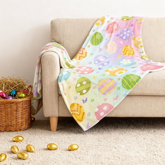 VAJUSO Easter Blanket Bunny And Egg Print Soft Throw Blanket, 39.37 x 51.18 Inches (D)