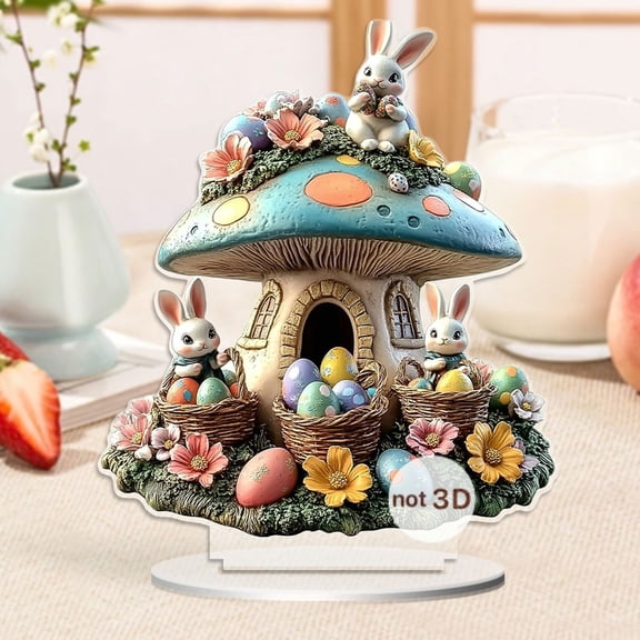 VAJUSO Easter Bunny Cabin Decor 2D Egg House Tabletop Decoration