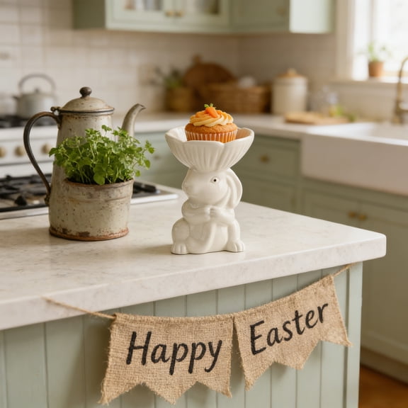 VAJUSO Easter Ceramic Bunny Dessert Plate – White