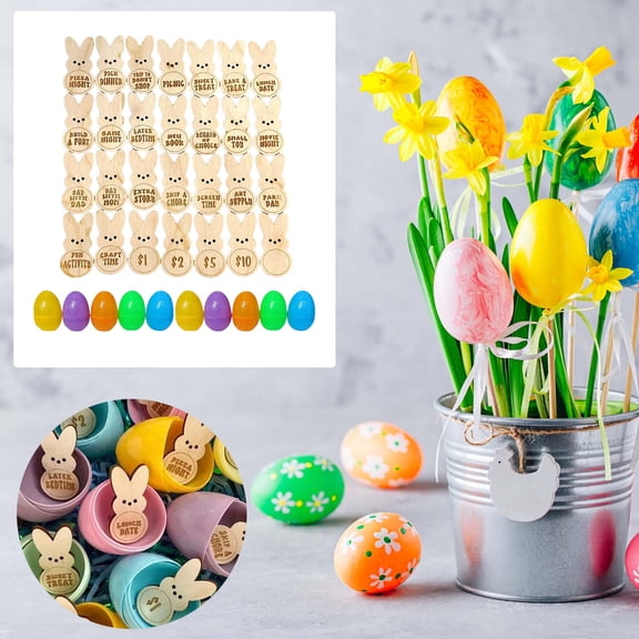 KUKIDSVO Easter Reward Tokens Set 28 Bunny Coins with 10 Easter Eggs for Party Supplies