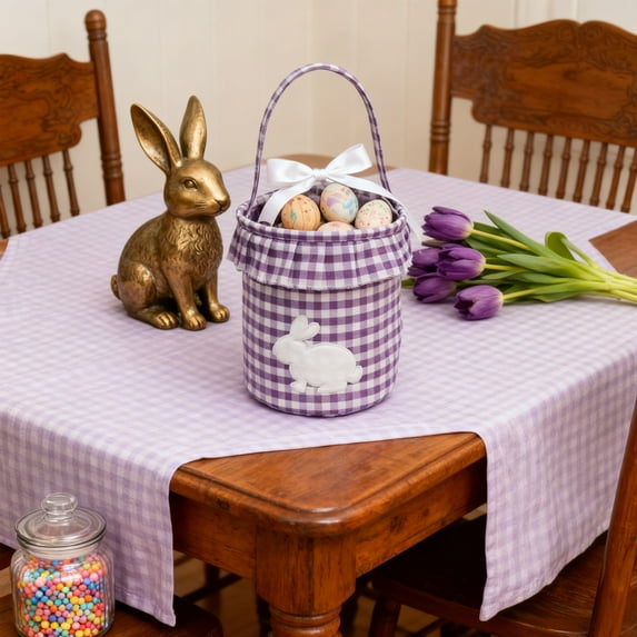 VAJUSO Easter Tassel Bunny Bag, Easter Decoration, Egg Storage Tote, Purple Happy Easter