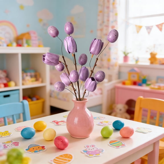 VAJUSO Easter Tulip Egg Floral Stem, Purple Easter Decorations