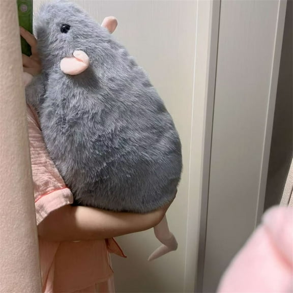 VAJUSO Flower Mouse Plush Toy Gray – Extra-large plush mouse, 13.78 in (including tail) Home Decoration