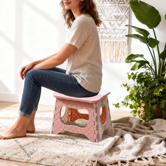VAJUSO Foldable Stool – Pink Portable Indoor Outdoor Camping Fishing Stool