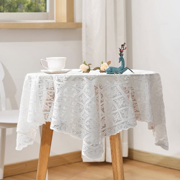 VAJUSO Fringe Tablecloth 35.4x35.4in White Decorative Table Cover, Washable Polyester Sofa Table Cloth for Dining Table Wedding Party Home Decor(B)