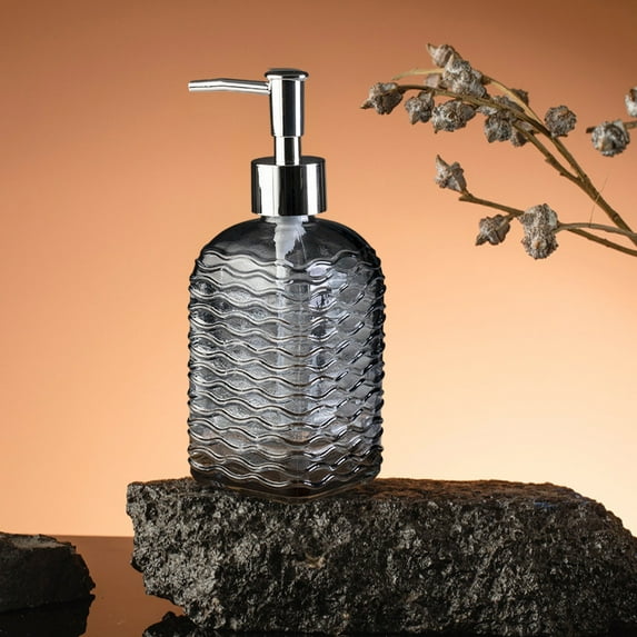 JUSEO Glass Soap Dispenser Wave Pattern Press-Type Liquid Soap Bottle, Gray Bathroom Accessories