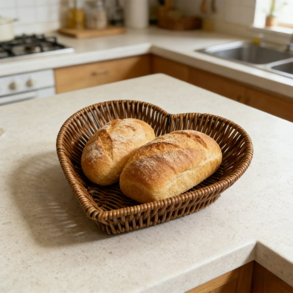 VAJUSO Heart-Shaped Storage Basket – Plastic Rattan-Style Tray, L Home Storage