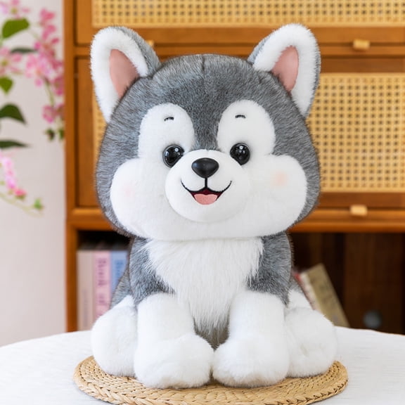 VAJUSO Husky Plush Toy – Realistic Sitting Siberian Husky Stuffed Dog for Kids(Gray)