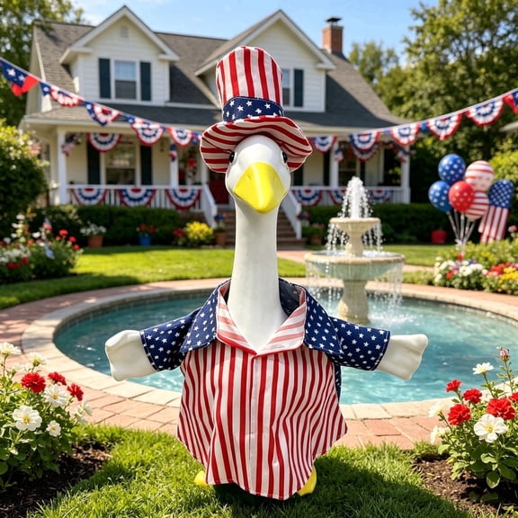 VAJUSO 4th of July Porch Goose Outfits for 23'' Lawn Statue, Red White Blue Patriotic Goose Clothes for Independence Day Garden Decor, 1pcs