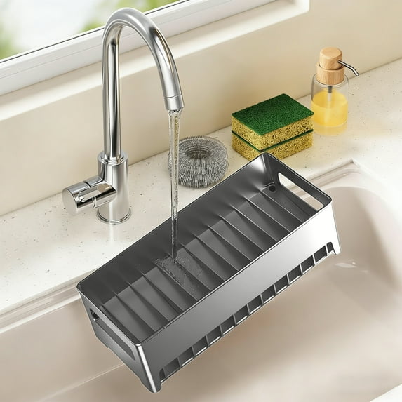 VAJUSO Kitchen Sink Storage Rack (Gray) – Dishcloth Draining Rack, Sponge & Scrubber Organizer
