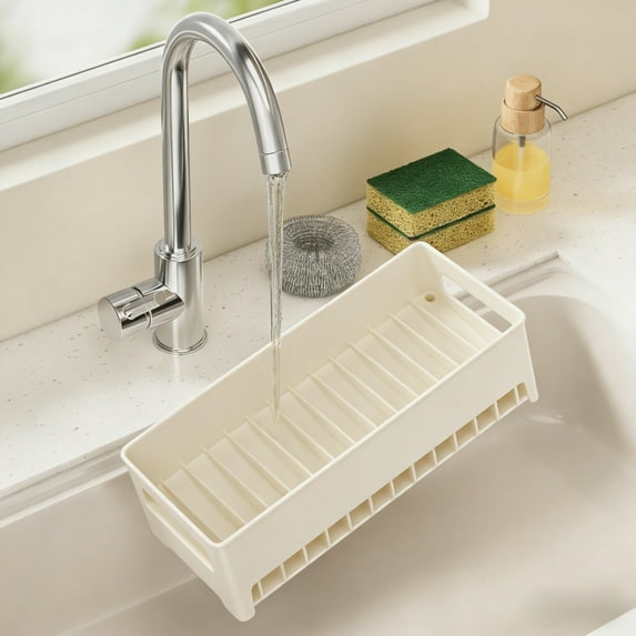 VAJUSO Kitchen Sink Storage Rack (White) – Dishcloth Draining Rack, Sponge & Scrubber Organizer
