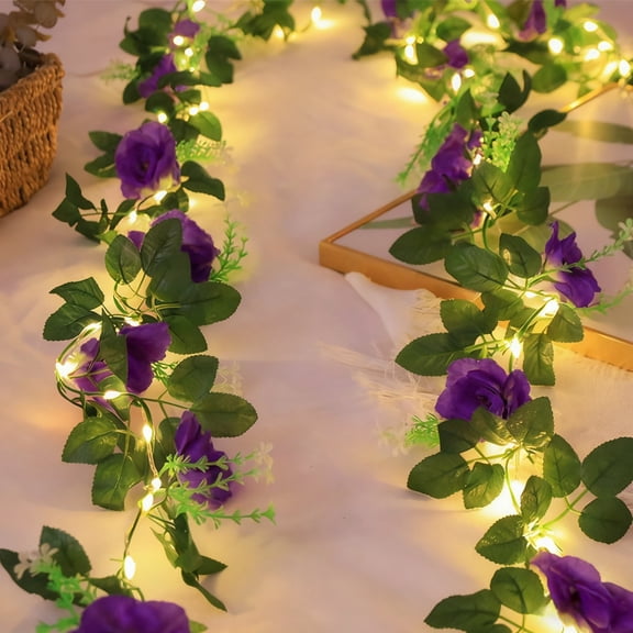 VAJUSO LED Wisteria Flower Vine – Copper Wire Decorative Light, Length 86.61 in - Greenery Garland