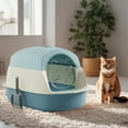 thumbnail image 1 of VAJUSO Large Enclosed Cat Litter Box with Lid, Covered Litter Tray with Scoop, Splash-Proof Cat Toilet Box for Indoor Cats, Easy Clean Pet Litter Pan(Blue, 14.9x20.4x13.7in), 1 of 7