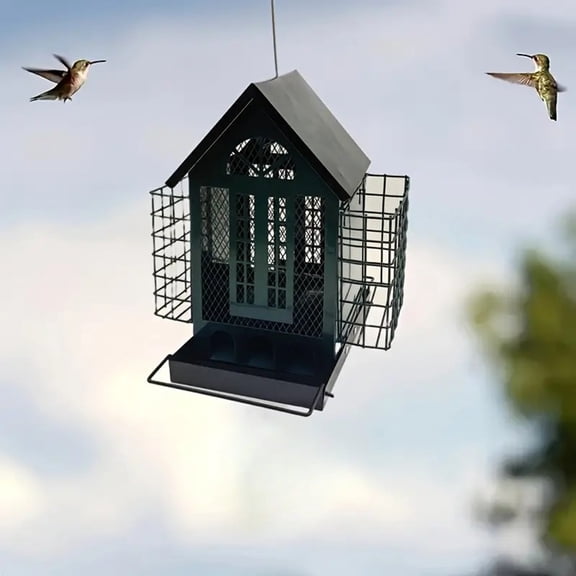 JUSEO Outdoor Hanging Metal Bird Feeder B, Garden Decorative Feeder