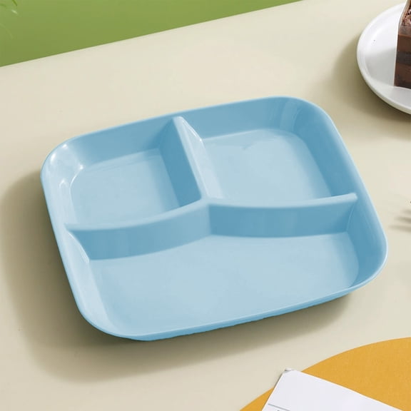 JUSEO Plastic Three-Compartment Plate, 10 脳 9 in, Thickened, Heat-Resistant, Home Breakfast / Fruit / Salad Plate, Blue Kitchen & Dining