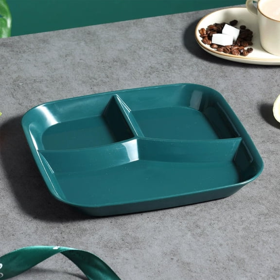 VAJUSO Plastic Three-Compartment Plate, 10 脳 9 in, Thickened, Heat-Resistant, Home Breakfast / Fruit / Salad Plate, Green Kitchen Utensils