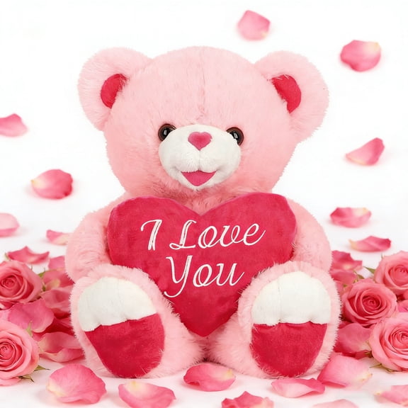 VAJUSO Plush Teddy Bear with Heart Pink Valentine Style 7.87 in – C