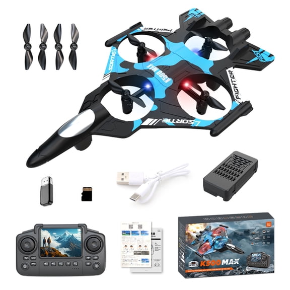 JUSEO RC Airplane with Screen – Foam Remote Control Plane with Light & 360° Flip(Blue)