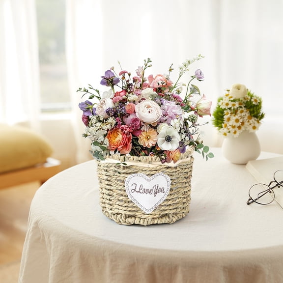 KUKIDSVO Rattan Woven Cylindrical Flower Pot Large Size, Handmade Wicker Basket Planter