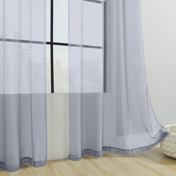 VAJUSO Solid Color Semi-Sheer Curtains – Double-String Polyester Rod Pocket Curtain Panels, Gray
