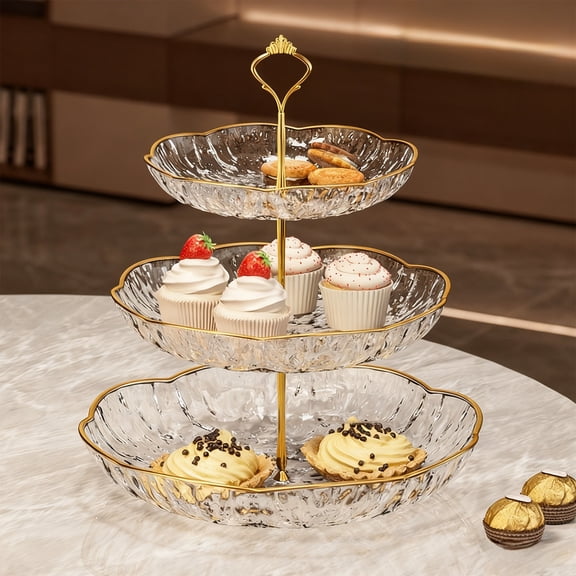 VAJUSO Three Tier Fruit Plate 9.45 in, Clear Exquisite Household Candy and Snack Stand for Living Room Coffee Table