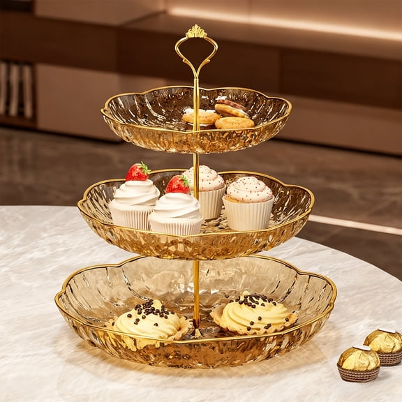 VAJUSO Three Tier Fruit Plate 9.45 in, Gold Exquisite Household Candy and Snack Stand for Living Room Coffee Table