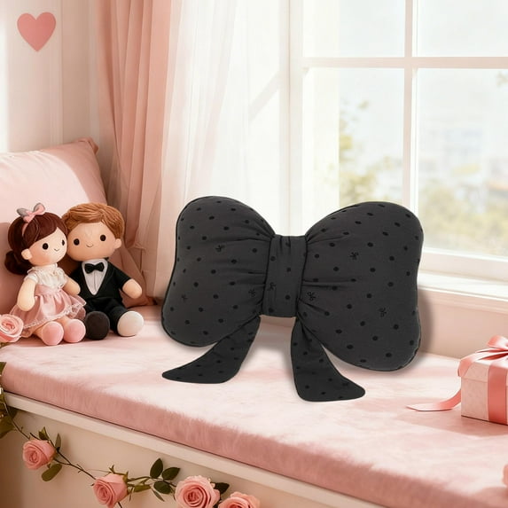 VAJUSO Throw Pillow – Polka-Dot Bowknot Lumbar Pillow Black Home Decoration