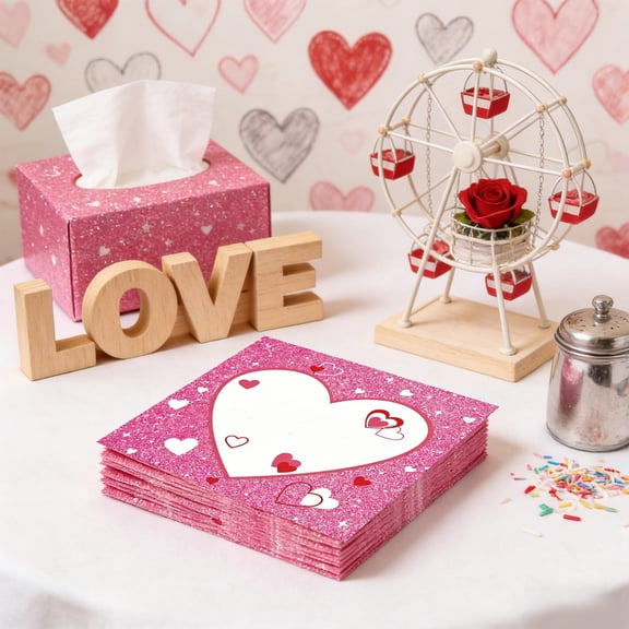 VAJUSO Valentine’s Day Pink Glitter Heart Tableware Set – D