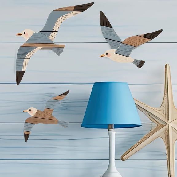 KUKIDSVO Wall Decor Set Wooden Seagull Ocean Bird Wall Hanging Set of 3
