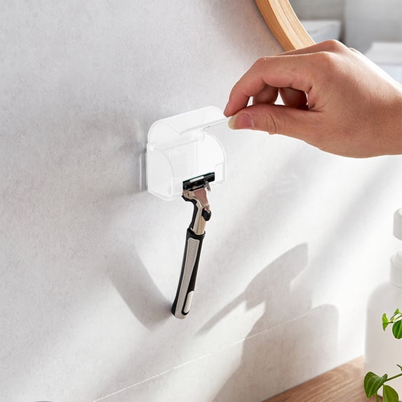 VAJUSO Wall-Mounted Shaving Tool Holder Waterproof Transparent Razor Organizer with Hooks, No-Drill, White Bathroom Accessories
