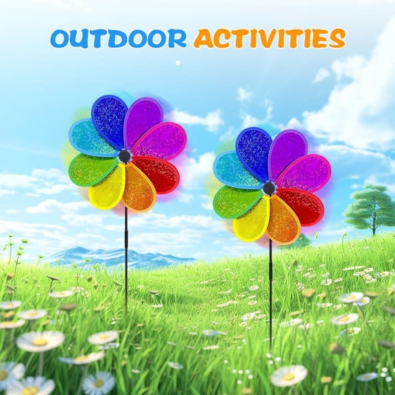VAJUSO Wind Spinner Reflective Rainbow Pinwheel Outdoor Decor