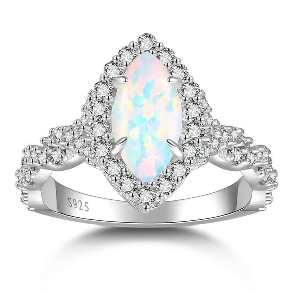 VAKKI 1.5 CT 925 Sterling Silver Marquise Opal Promise Rings for Women White Gold Plated Wedding Ring