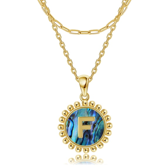 VAKKI 14K Gold Plated Initial Necklace Womens Purple Abalone Shell Coin Pendant Initial letter Necklace Pendant