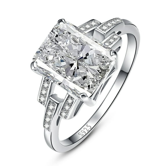 VAKKI 2.5ct Radiant Cut Women Engagement Ring 925 Sterling Silver White Gold Plated White Birthstone Simulated Diamond Ring