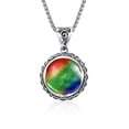 thumbnail image 1 of VAKKI 925 Sterling Silver Ammolite Necklace Women's Heart Edge Round Pendant Necklace with 18" Cable Chain, 1 of 5