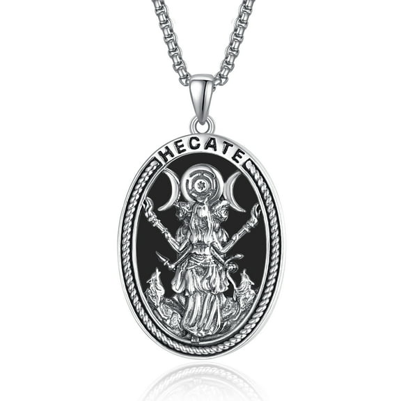 VAKKI 925 Sterling Silver Hecate Necklace for Women Triple Moon Goddess Black Onyx Pendant Necklace