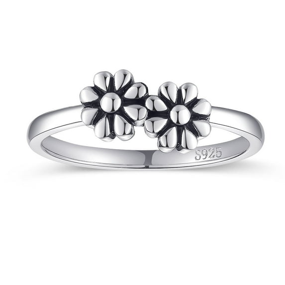 VAKKI 925 Sterling Silver Womens Flower Rings Simple Rings Vintage Statement Stacking Rings Size 5-9
