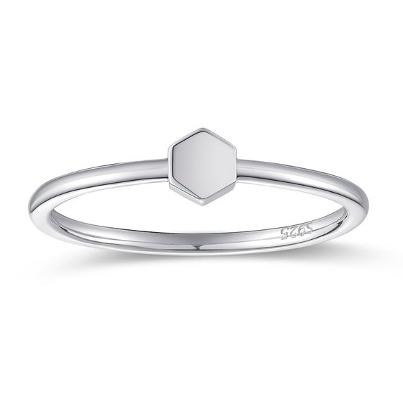 VAKKI 925 Sterling Silver Womens Hexagon Model Rings Simple Rings Vintage Statement Stacking Rings Size 5-9