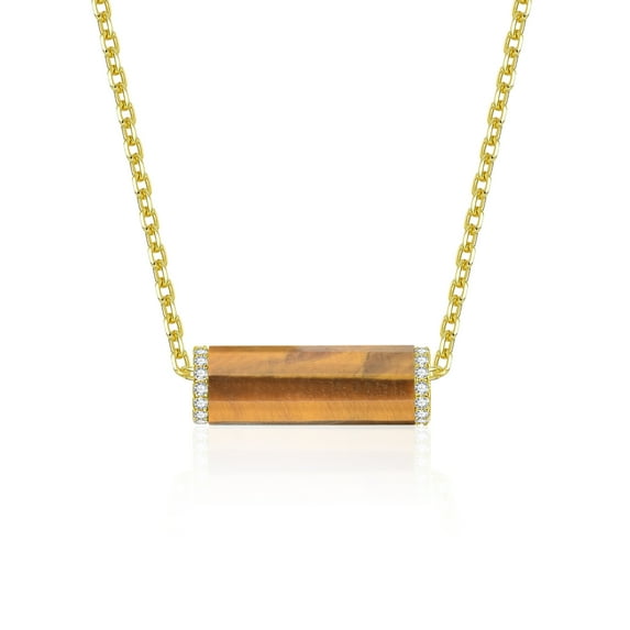 VAKKI Tiger Eye Necklaces for Women 14K Gold Plated Cylinder Turquoise Pendant Statement Necklace 925 Sterling Silver Adjustable Cable Chain