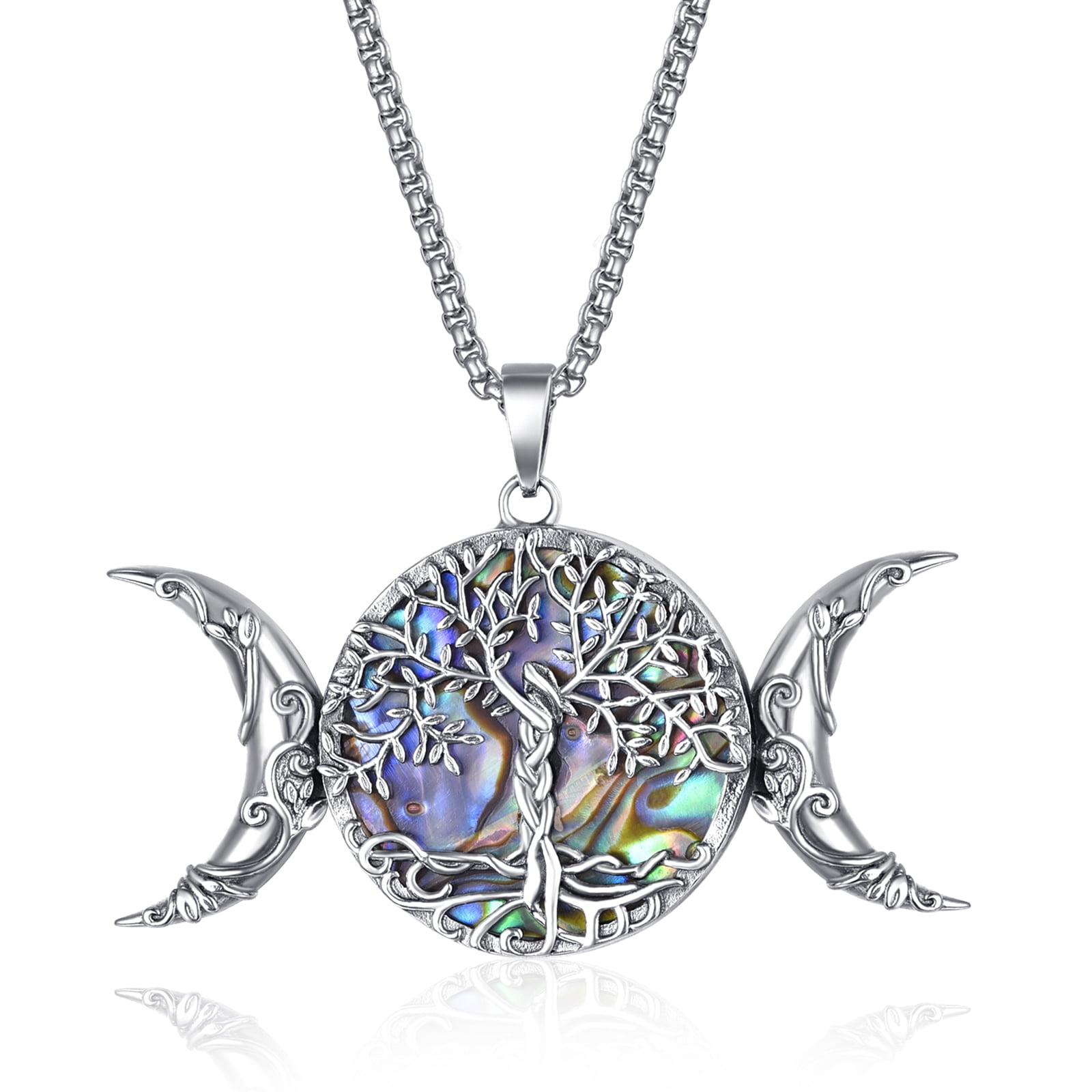 VAKKI Triple Moon Goddess Necklace Abalone Shell Necklace for