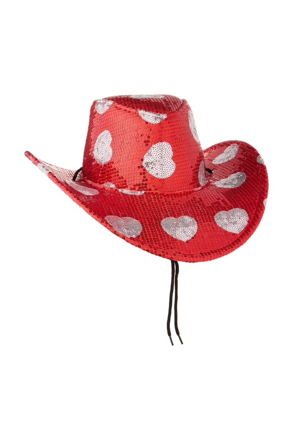 Sequin Hearts Cowboy Hat, Red and Silver, Valentine's Day by Way To Celebrate