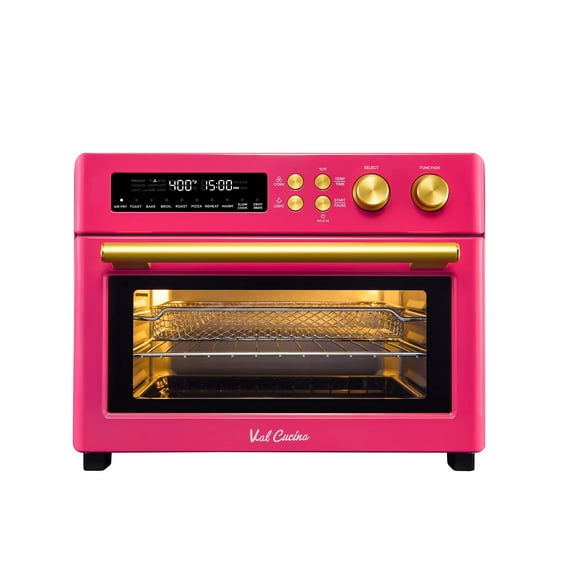 VAL CUCINA Happy Pink Infrared Heating Air Fryer Toaster Oven, Extra Large Countertop Convection Oven 10-in-1 Combo, 6-Slice Toast, Enamel Baking Pan Easy Clean with Recipe Book, Hot Pink