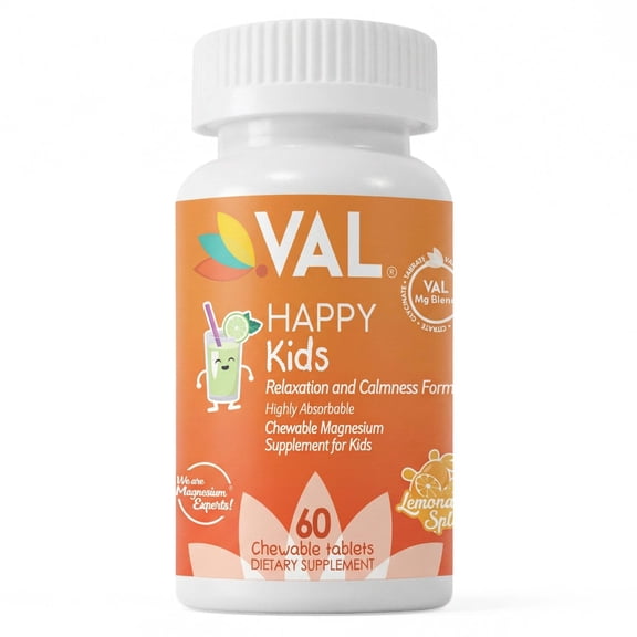 Calm, Focus Relaxation Sugar-Free Chewable Magnesium for Kids | 60 Tablets | VAL Happy Kids | Lemonade