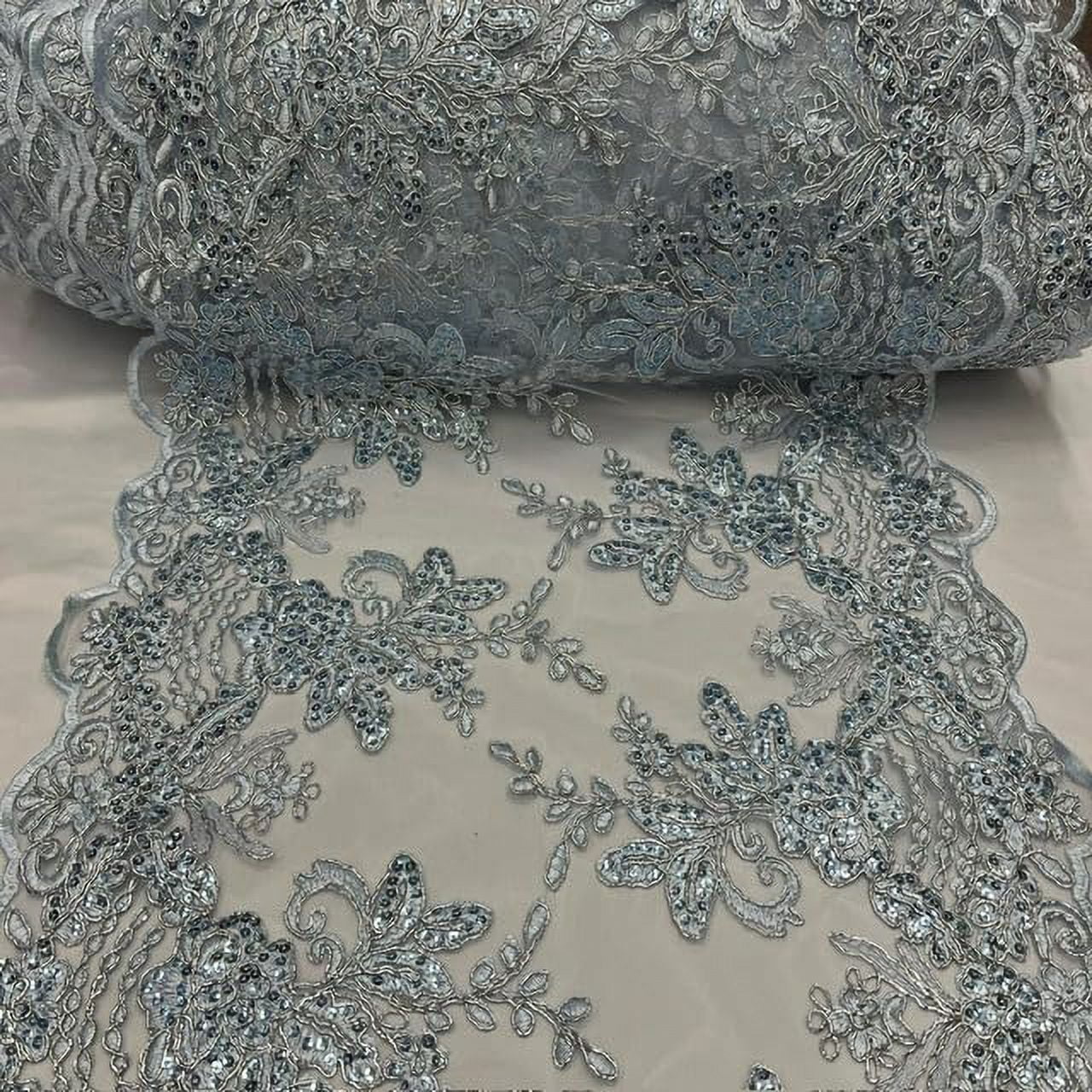 VALENTINA TEXTILE INC Sequin lace Fabric with Embroideries on mesh VT-18(3 Yard,Baby Blue )