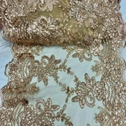 VALENTINA TEXTILE INC Sequin lace Fabric with Embroideries on mesh VT-18(3 Yard,Dusty Rose )