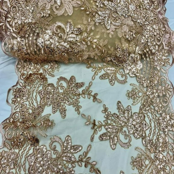 VALENTINA TEXTILE INC Sequin lace Fabric with Embroideries on mesh VT-18(3 Yard,Dusty Rose )